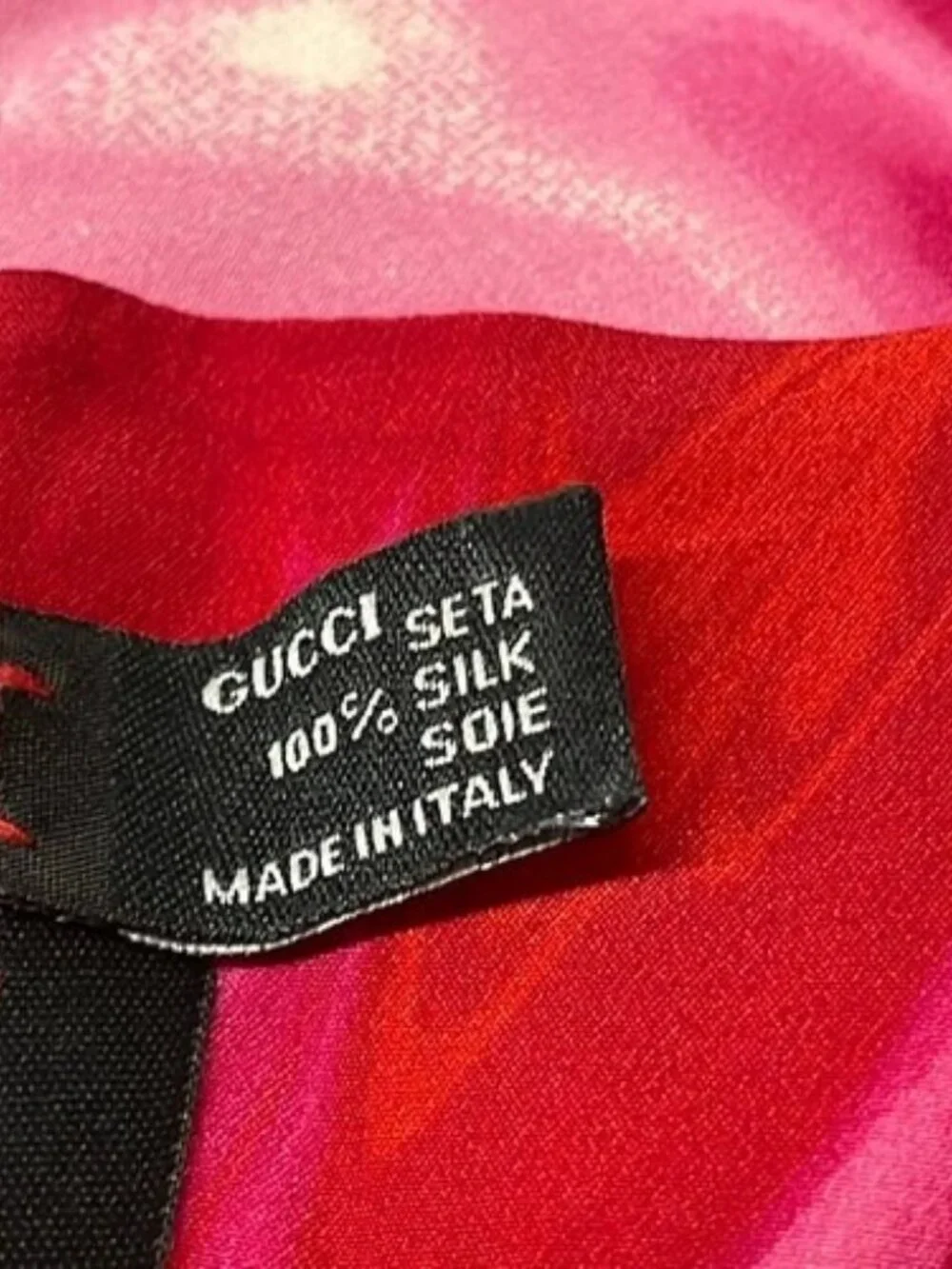 GUCCI Red Pink Cream Silk Scarf